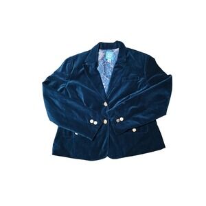 Old Navy Teal Velvet Blazer Jacket Gold Buttons Paisley Lining Women's 2X